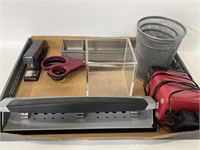 Collection of assorted office desk items