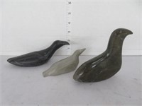 3 SMALL SOAPSTONE BIRD CARVINGS