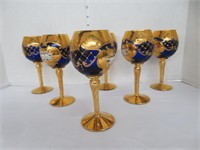 6 VENETIAN GLASS WINE GOBLETS