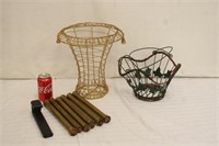 Wire Baskets x 2 and Wooden Spindles
