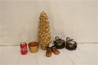 Tree, Bronzed Shoes and Votive Holders x 2