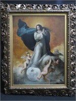 FRAMED UNSIGNED OIL OF ANGEL WITH CUPIDS