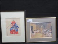 FRAMED WARRIOR ORIENTAL SIGNED WATERCOLOUR & PRINT