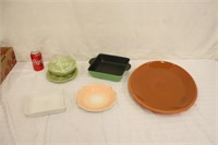 Terra Cotta Planter, Baking Dishes and Plate Lot