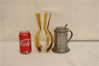 Art Glass Vase and Pewter Stein