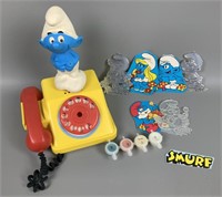 Smurf Rotary Telephone & Suncatchers
