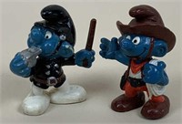 Police Officer & Cowboy Smurf Figures