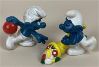 Bowling Smurf & Horn of Plenty Smurf Figures