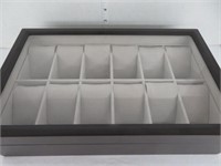 WOODEN GLASS TOP 12 SLOT WATCH DISPLAY CASE