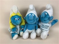 3 Vintage Plush Smurfs