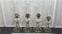 4 "Late Petal" Pattern Oil Lamps (1900 to