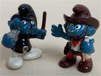 Police Officer & Cowboy Smurf Figures