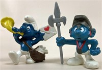 Vintage Smurf Mailman & Smurf Knight Figures