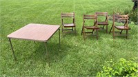 Wood folding chairs and card table