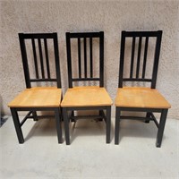 3 Wood Chairs 17.5"Wx38"Tx16"D