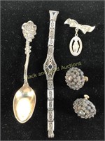 Sterling silver spoon & earrings