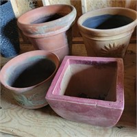 4 Large Planters - Terra Cotta and Pottery,  one