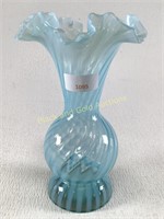 Fenton Opalescent Spiral Optic Blue Vase