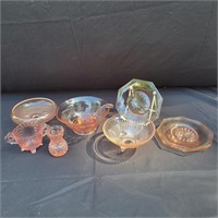 Group of Pink Depression Glass Pieces - footed