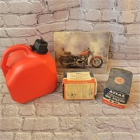 Gas CAN, oil Filter, and Motorcycle print