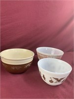 3 mixing bowls, 1-Early American Pyrex 
Larger