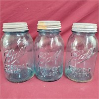 3 Ball Jars with Zinc Lids (one with misprinted