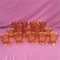 Group of Amber Glasses- 6 Tumblers, 8 Juice