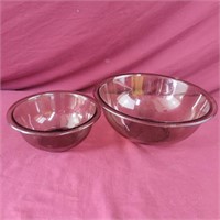 2 Brown Glass Pyrex Mixing Bowls