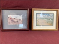 2 small Beach scene prints in 8x10 frames