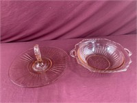 2 pink depression Mayfair glass pieces