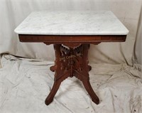 Antique Ornate Carved Wood Marble Top Table