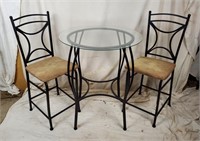 Cast Metal Glass Top Patio Table & 2 Chairs