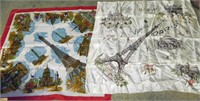 (2) Vintage Paris Eiffel Tower Souvenir Scarves