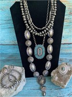 Turquoise & Silver Pearl Faux Fashion Set