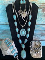 Silver Pearl & Turquoise Costume Jewelry Set