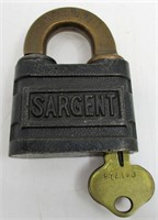 Cast and Brass Sargent Antique Lock with Key