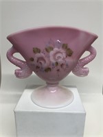 Fenton pink basket rose vase with fish handles