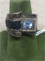 Sterling silver ring aquamarine stone size 5 to 7