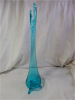 Vntg LE Smith Swung Vase Tripod Teal Glass 16 3/8"