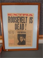 1945 "Roosevelt Is Dead" Newspaper Call Bulletin