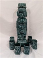 Vintage Cozumel/Aztec Ceramic Green Decanter -
