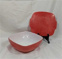 1950's Pyrex Red Hostess Bowl Covered Oven &