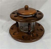 Vintage Walnut Wood 9 pipe Holder, collectible