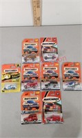 8 Matchbox cars and trucks, police fire and