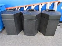 3 - Black Plastic Trash Bins