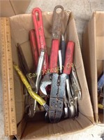 BOX OF VICE GRIPS, PIPE WRENCH, ETC.