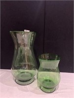 16" H GREEN VASE HEAVY WEIGHTED BASE& 9.5" H VASE