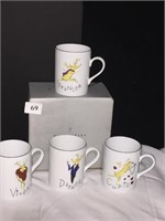 POTTERY BARN SET 4 REINDEER MUGS OB