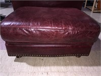 RED LEATHER OTTOMAN 15" H X 31" WQ X 25" D