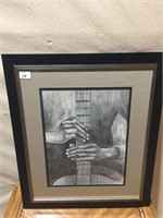 PENCIL DRAWING HANDS HOLDING STRING INSTRUMENT,